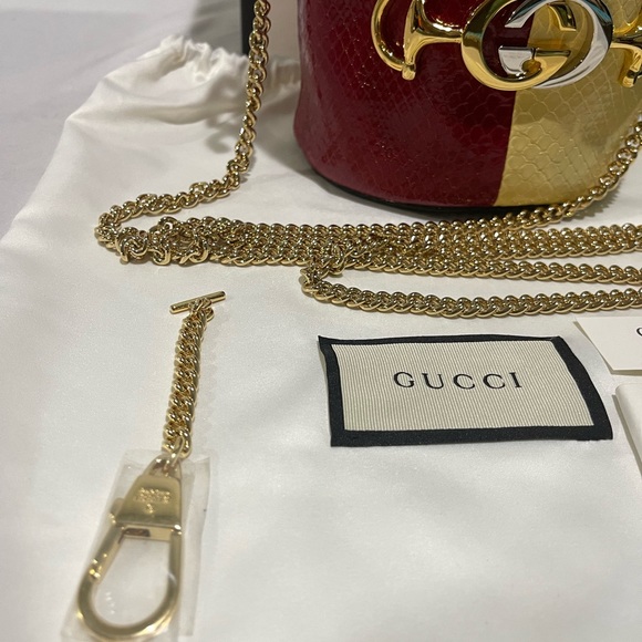 NEW Gucci Zumi Tricolored Snakeskin Drawstring Crossbody Bucket Bag - Picture 7 of 12